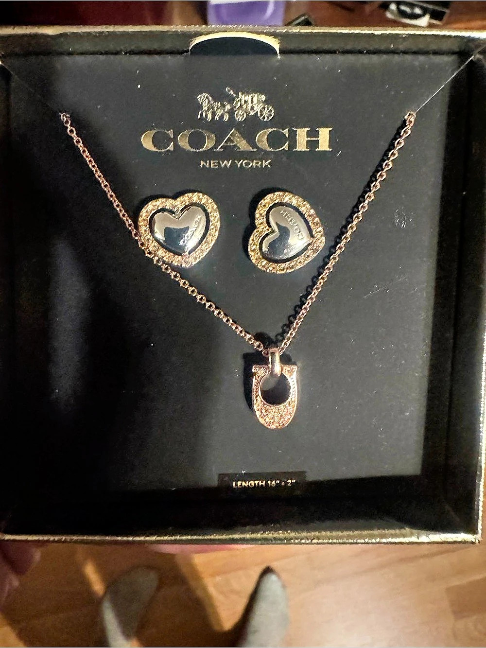 Coach sweetheart set Pavé Heart Pendant Necklace and Stud Earrings nwt Hea
